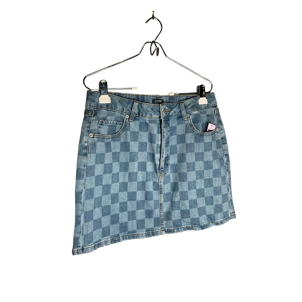 Wild Fable Mini Denim Skirt Pockets Checkered Medium Wash Womens Size 14 NWT
